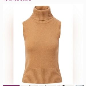 Veronica Beard Mazzy Sleeveless 100% Cashmere Turtleneck Sweater Camel